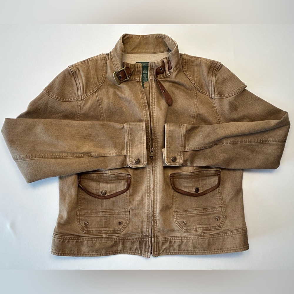 VINTAGE FAB - Ralph Lauren Tan Utility Jacket with Brown Trim - Picture 3 of 14
